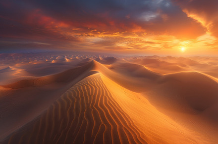 Stunning sunset over undulating sand, a Photo by Tanuart