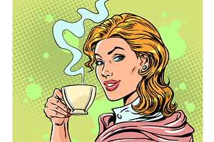 Pop Art Retro The Woman Drinks A