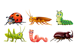 Cute Insect Cartoon Illustration Set