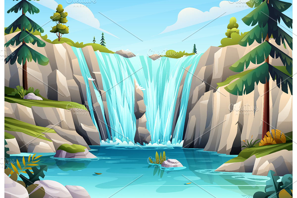 Nature River and Waterfall Landscape, an Illustration by YG Studio (Photo 6 of 6)