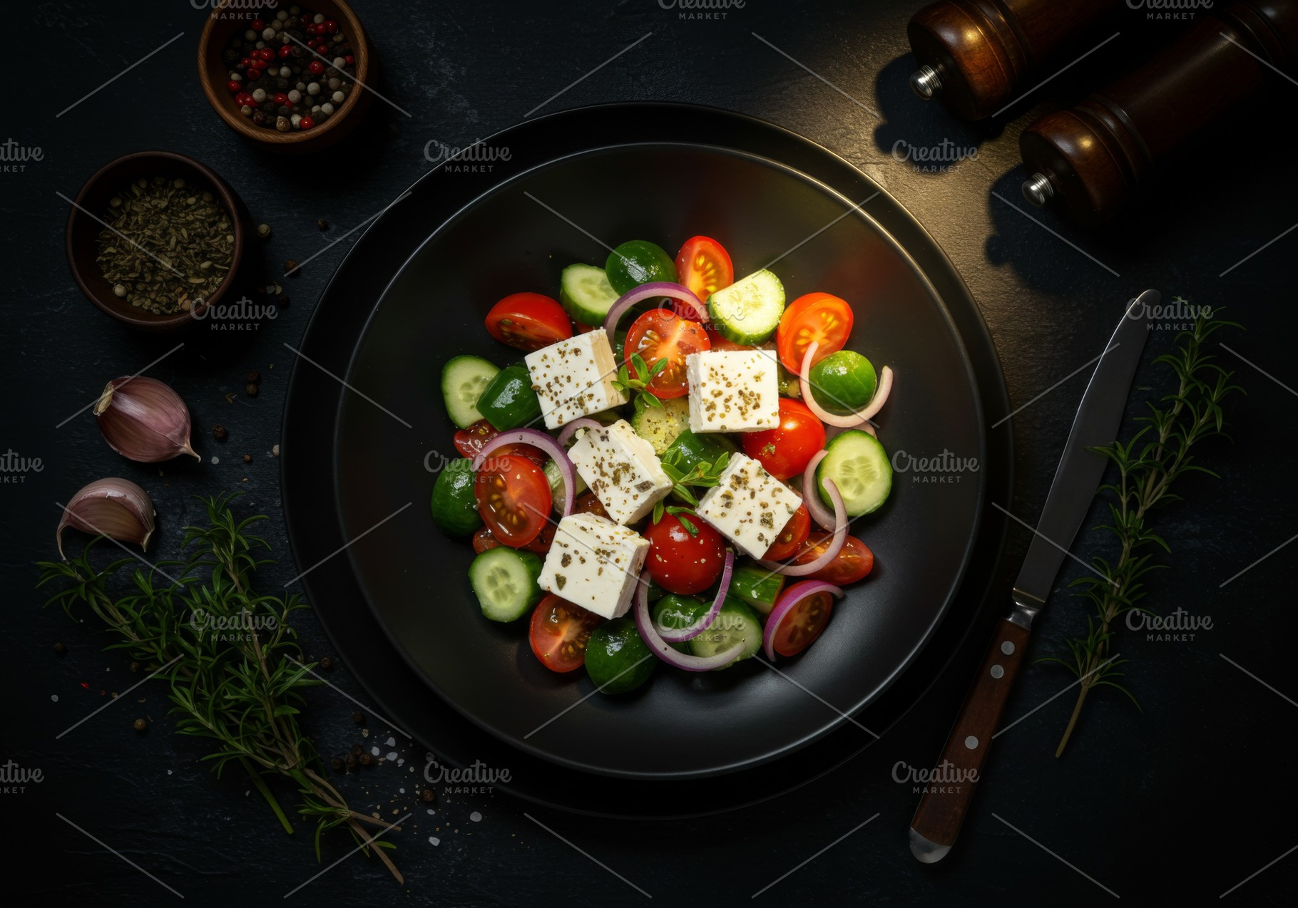 Fresh Greek salad with feta cheese,, a Food & Drink Photo by professorinc