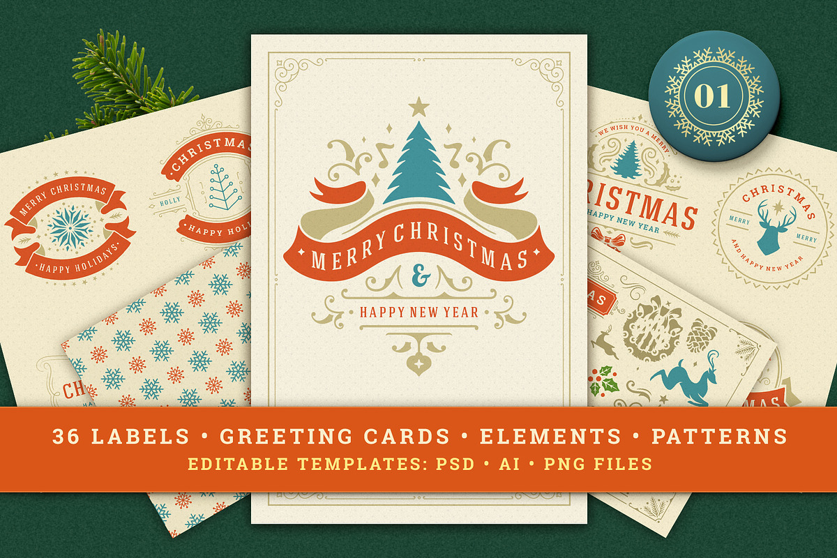 Christmas Retro Design Bundle, a Decorative Illustration by Vasya Kobelev (Photo 1 of 11)