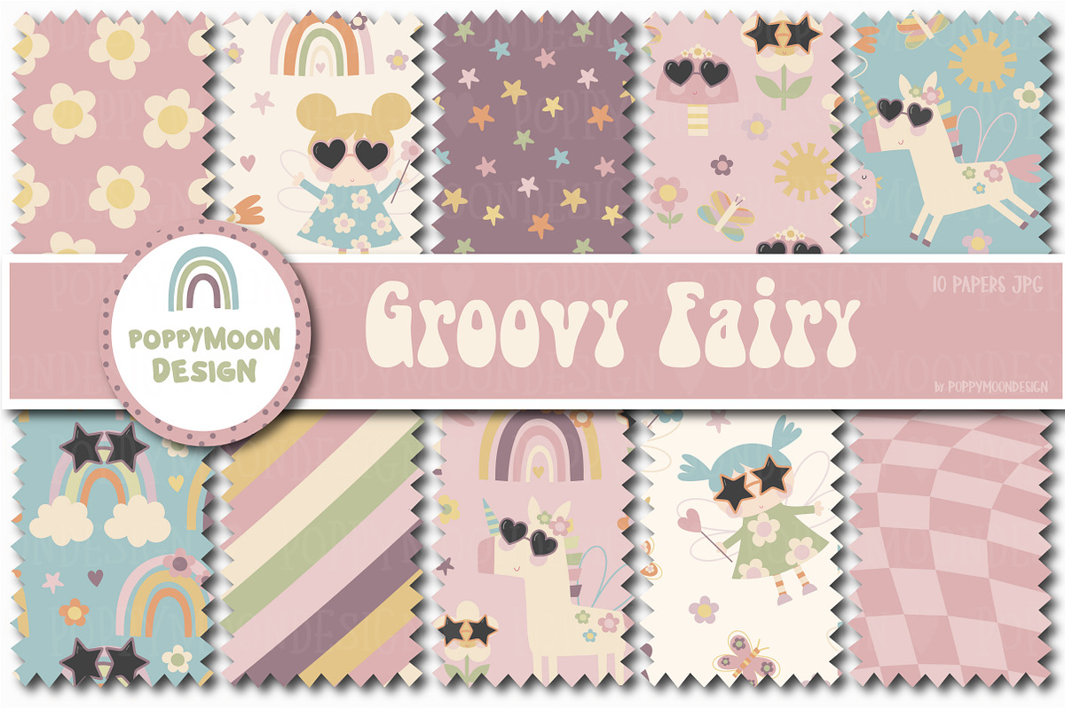 Groovy Fairy clipart & paper set, an Illustration by Poppymoondesign (Photo 2 of 5)