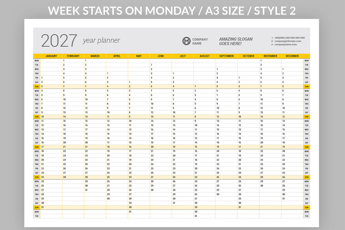 Year Planner 2027 (YP025-27), a Stationery Template by mikhailmorosin (Photo 3 of 5)