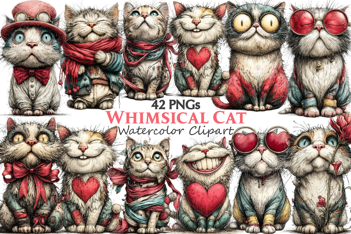 Whimsical Cat Clipart, an Illustration by Pixels.Craft (Photo 1 of 5)