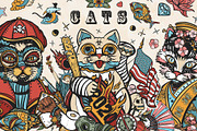 Cats old school tattoo, a Background Graphic by intueri (Thumbnail 1 of 8)