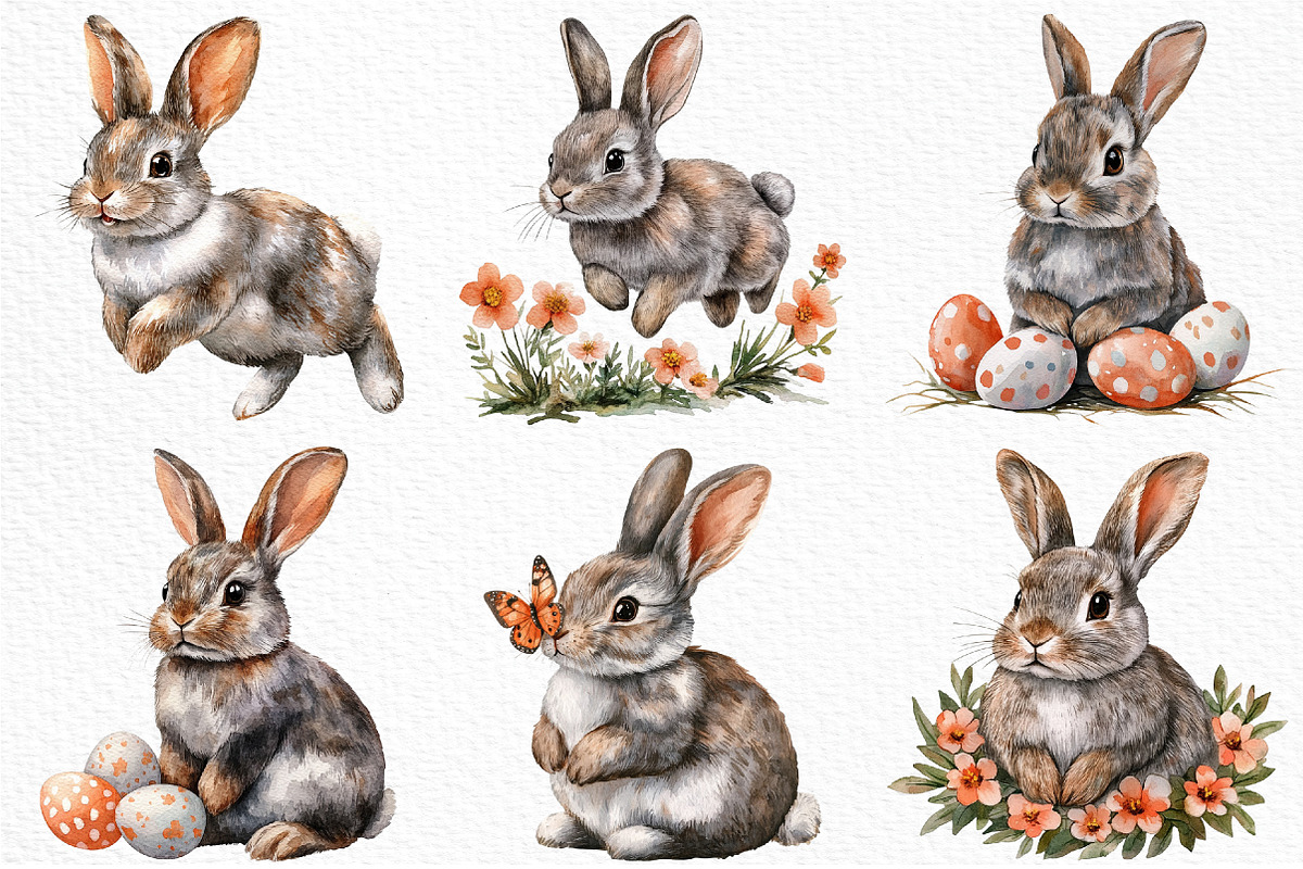 Watercolor Rabbits Clipart, an Illustration by Craft Nest (Photo 3 of 9)