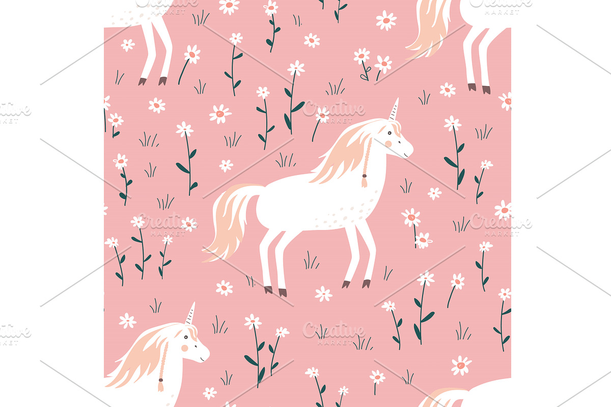 Seamless pattern with cute unicorn, an Animal Illustration by Toltemara