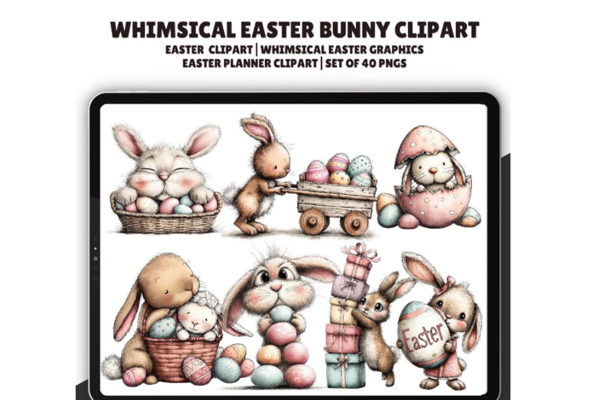 Whimsical Bunny Easter Clipart, an Illustration by CraftCrateShop (Photo 1 of 8)