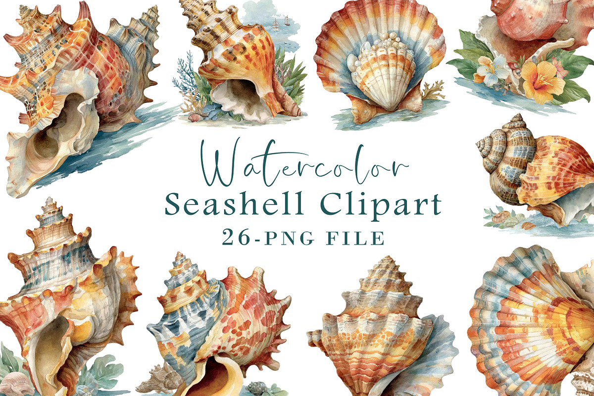 Watercolor Seashell Clipart, an Illustration by Libby Wishes (Photo 1 of 4)