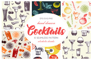 6 Seamless Alcoholic Drinks Patterns