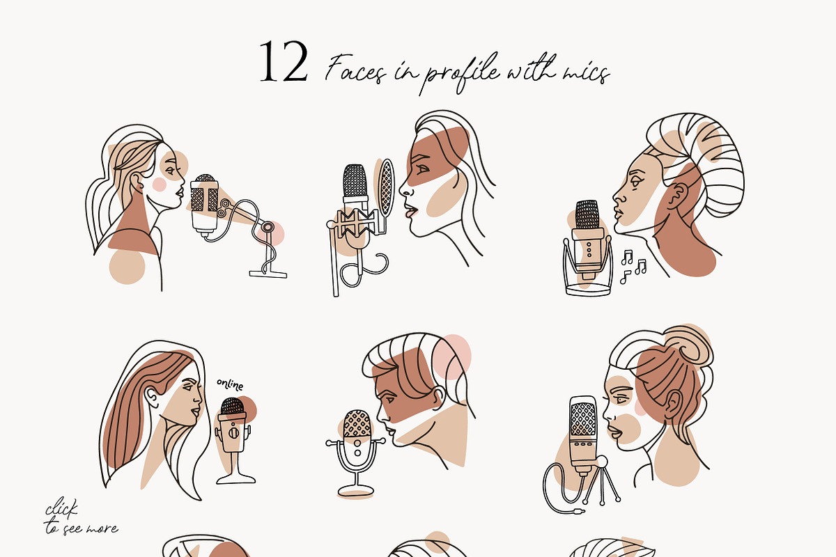 Line Art Vector Potraits with Mics, a Person Illustration by Lana Sham (Photo 2 of 8)