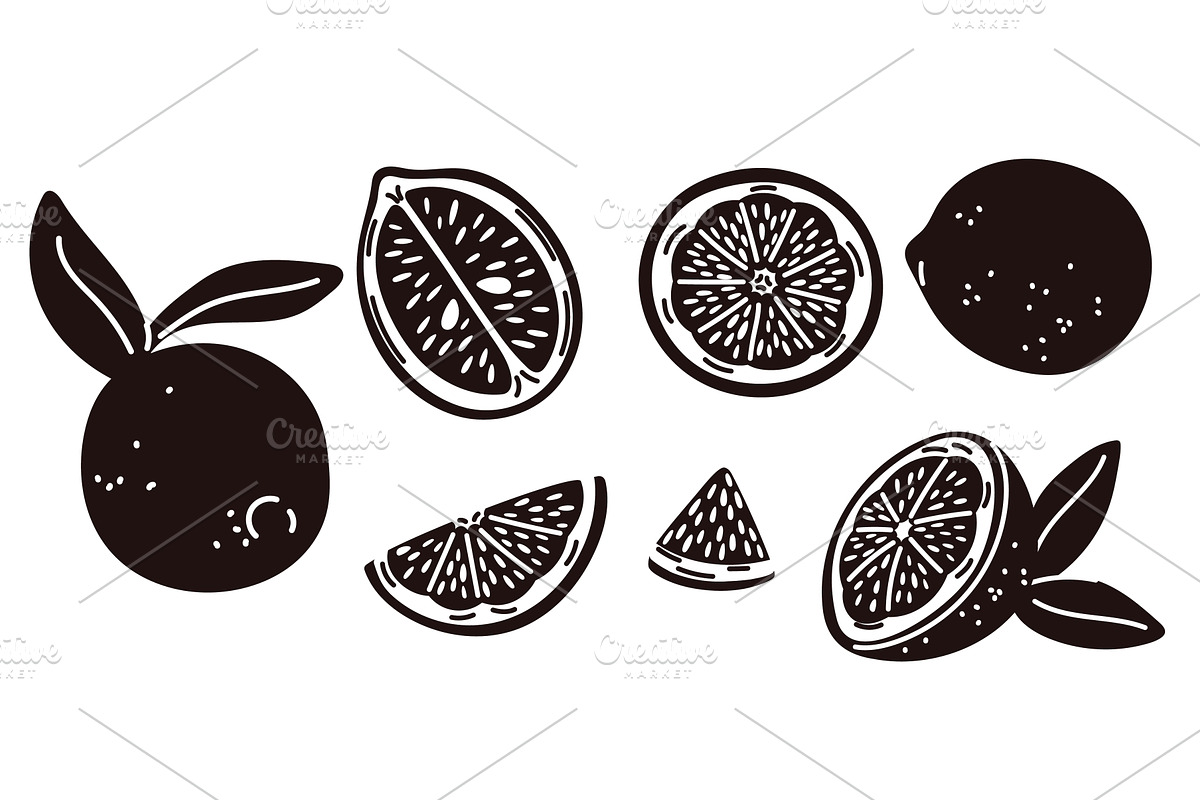 Whole lemons and pieces. Sliced, a Food Illustration by Vectorbuum