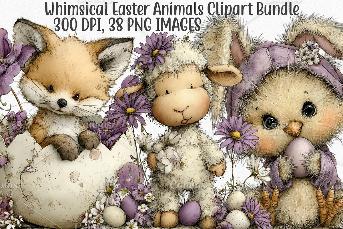 Whimsical Easter Animals Clipart PNG, an Illustration by Canvas Craft (Photo 1 of 7)