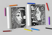 Coloring Page Psychedelic Sun & Moon, a Decorative Illustration by MuzaArtStudio (Thumbnail 2 of 4)