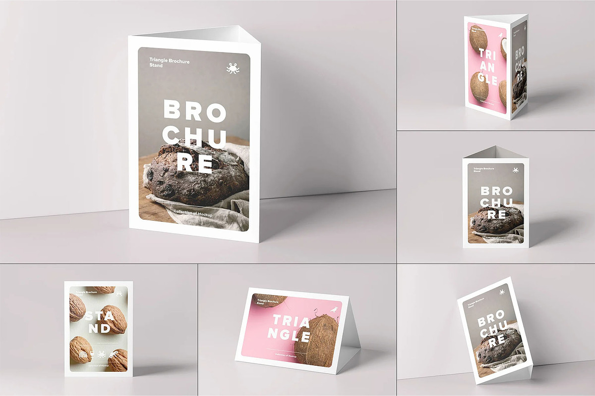 Triangle A5 Brochure Stand Mock-up, an Advertising Mockup by zippypixelstudio (Photo 1 of 10)