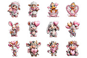 Watercolor Valentine Animals Clipart, an Illustration by SinaCreation (Thumbnail 2 of 11)