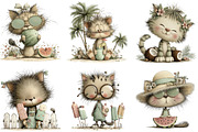 Whimsical Summer Cat Clipart, an Animal Illustration by Black Bird Studio (Thumbnail 6 of 6)