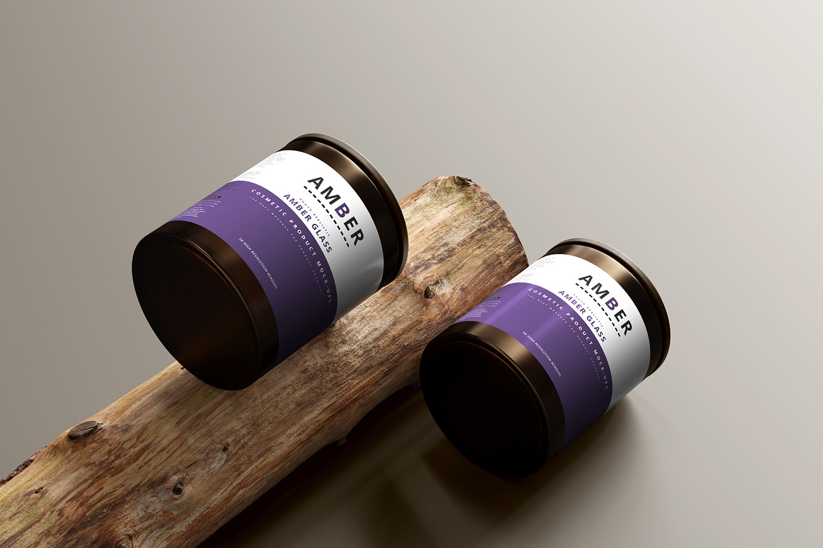 Wooden Lid Amber Glass Jar Mockups, a Cups & Container Mockup by pmvch (Photo 13 of 15)