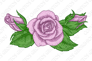 Rose Flower Design Woodcut Vintage, an Illustration by Christos Georghiou