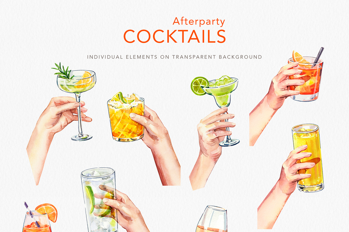 Afterparty Cocktails watercolor set, a Food Illustration by Volha Studio (Photo 5 of 7)