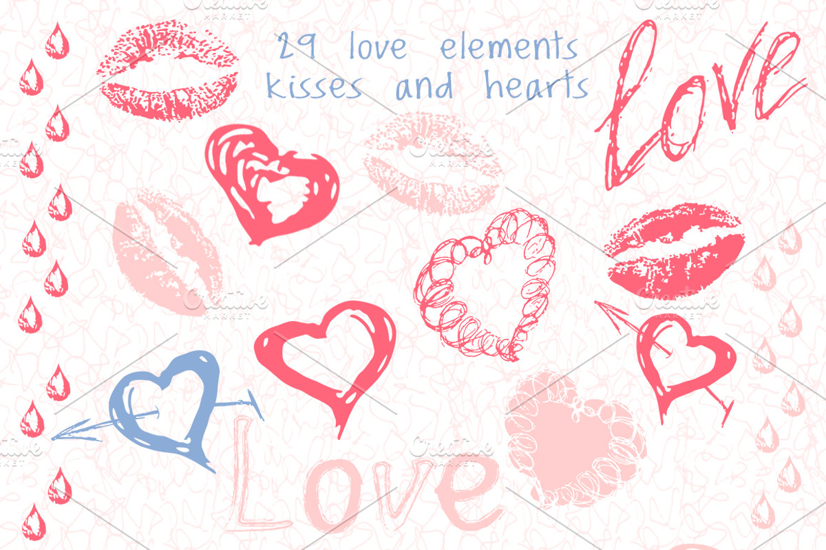 Love set. Hearts kisses doodle, an Object Graphic by antuanetto (Photo 3 of 5)