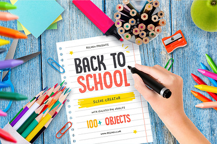 Back to School - Scene Generator, a Pens & Pencil Mockup by relineo.mock-ups