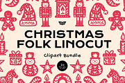 Christmas Folk Linocut Clipart Bundl, an Illustration by ClayStudio (Thumbnail 1 of 6)