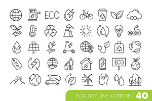 Ecology icons line art, an Outline Icon by Elen_Art