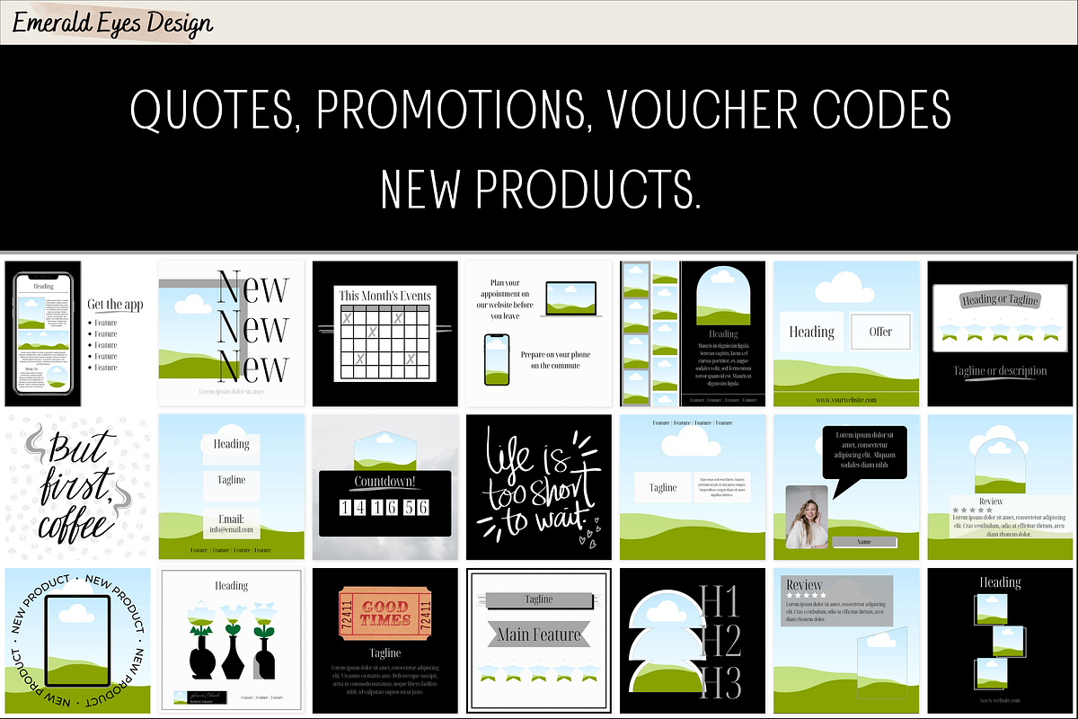 455 Canva Black Instagram Template, a Social Media Template by Emerald Eyes Design (Photo 6 of 12)