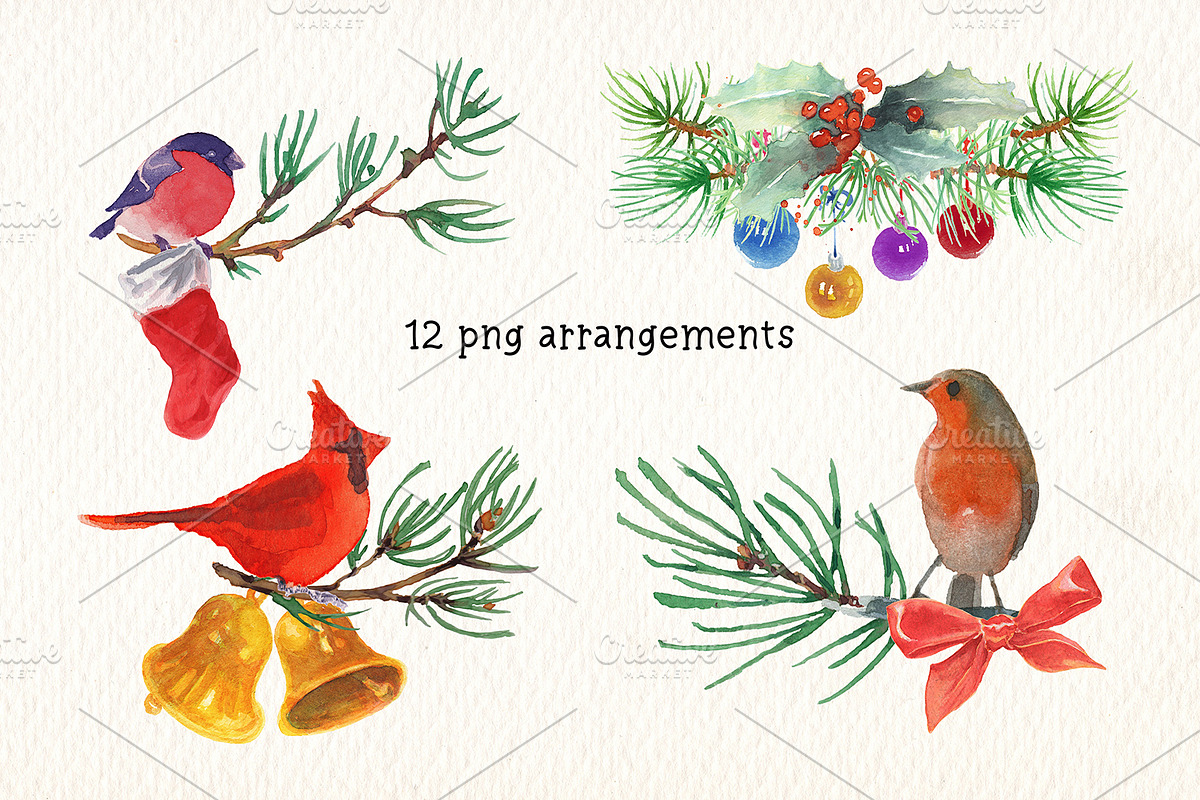 watercolor christmas clipart, an Illustration by Art & Things (Photo 7 of 12)