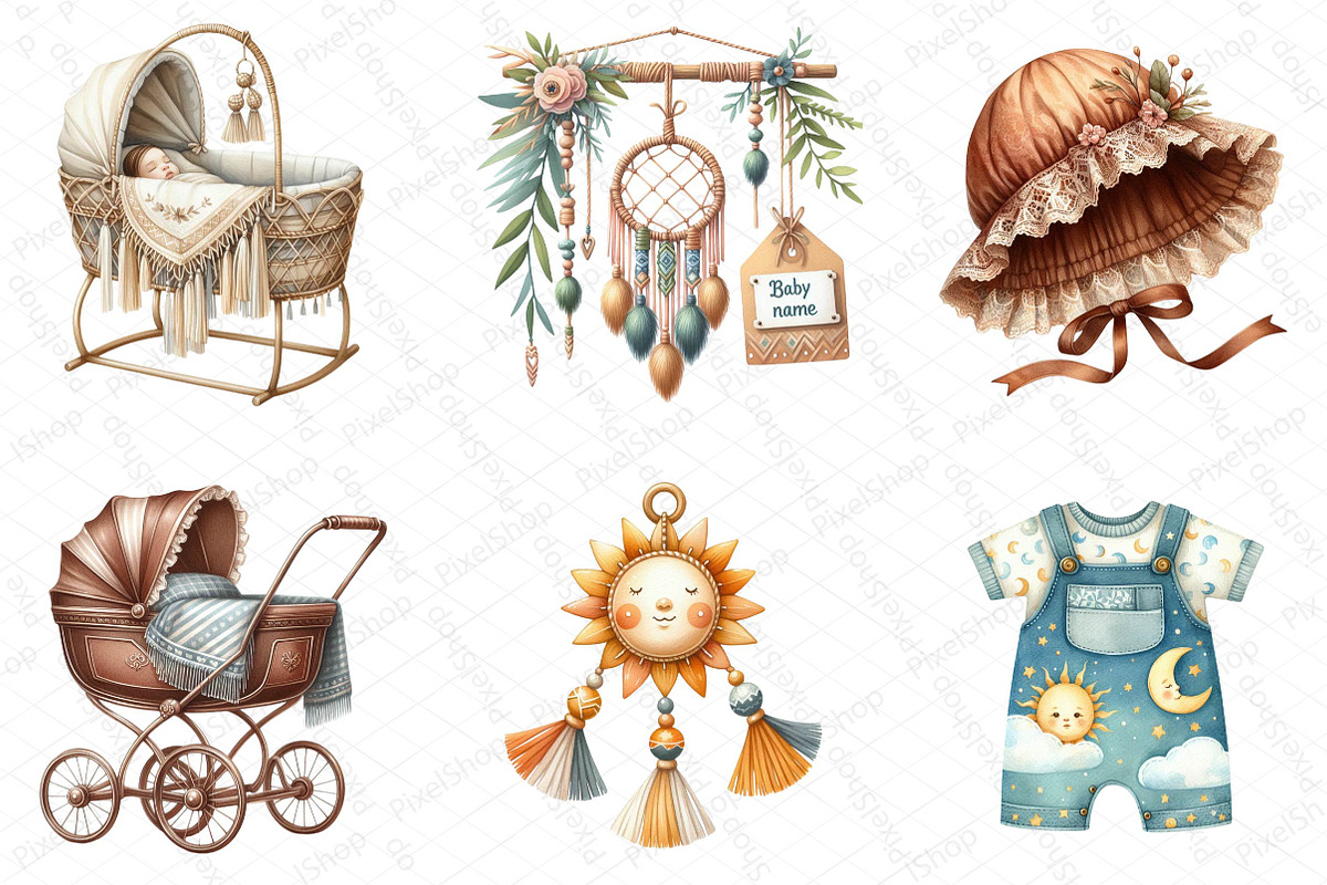 Boho Baby Watercolor Clipart, an Illustration by DreamPrint404 (Photo 5 of 6)