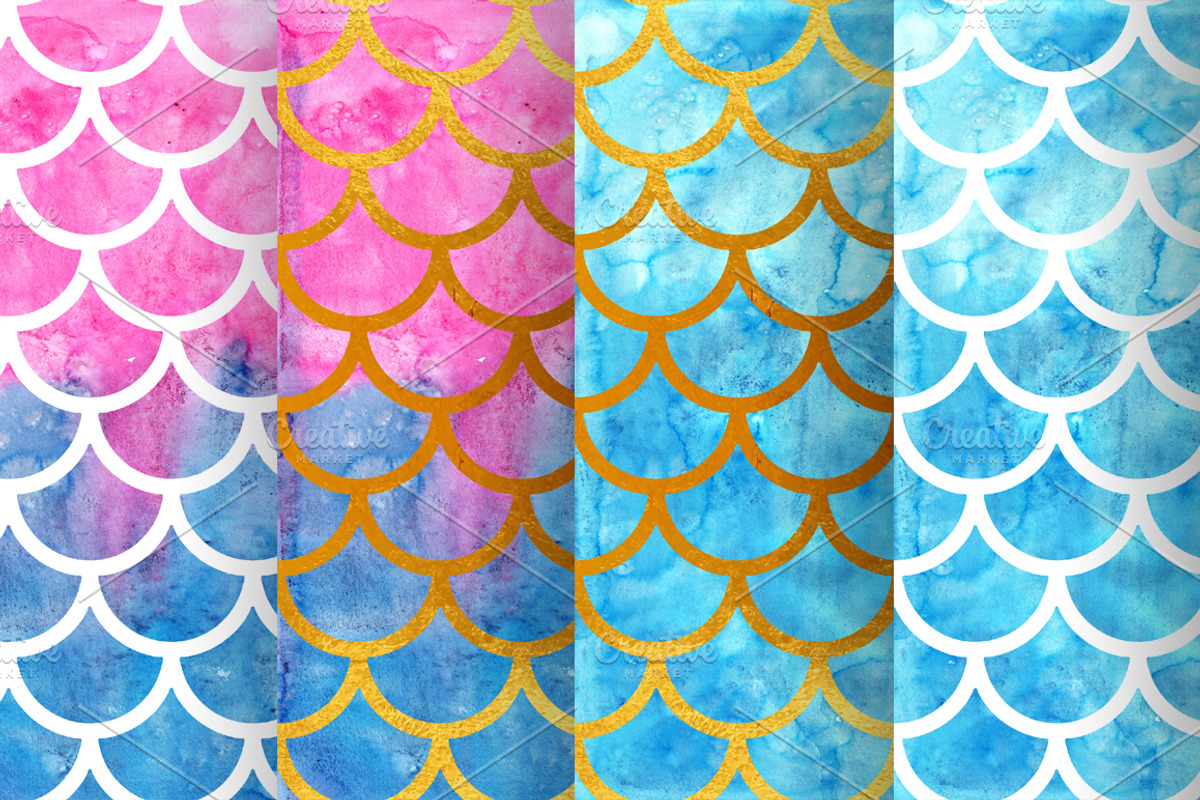 Watercolor mermaid scales patterns, a Pattern Graphic by Vavavka (Photo 6 of 8)