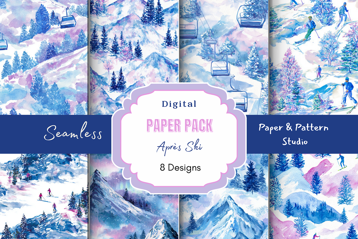 Winter Mountain & Ski Seamless Paper, a Pattern Graphic by Paper & Pattern Studio (Photo 1 of 9)