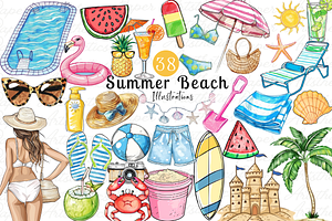 Watercolor Summer Beach Clipart Png