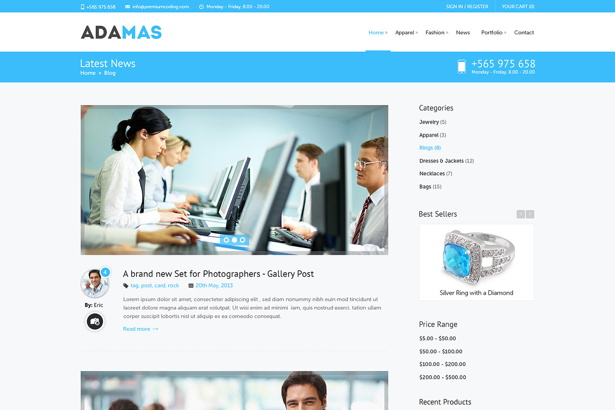 Adamas - Responsive WooCommerce Shop, a WordPress Template by PremiumCoding (Photo 4 of 5)