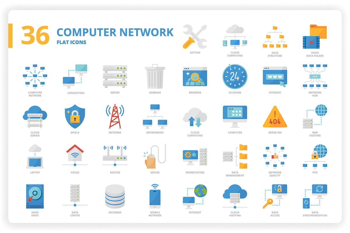 36 Computer Network Icons x 3 Styles, an Icon by monkik