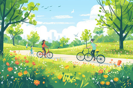 Sunny Park Bicycle Ride Spring Flowe, a Background Photo by Pixeness