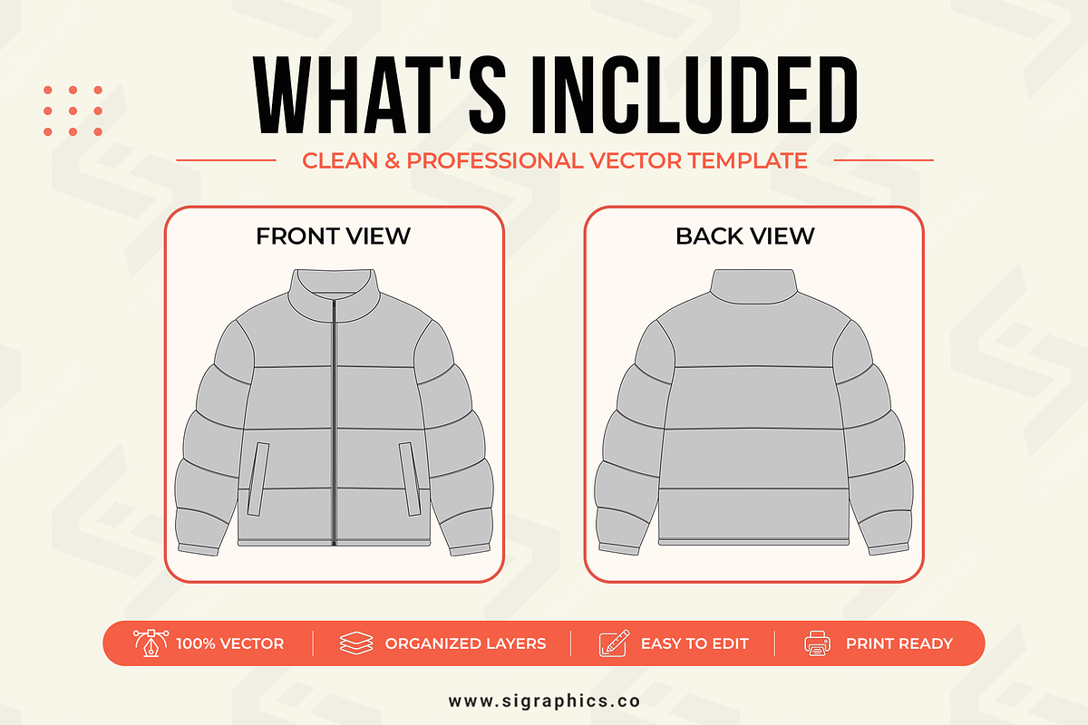 Quilted Puffer Jacket Template, a Shirt Mockup by S.i. Graphics (Photo 2 of 3)