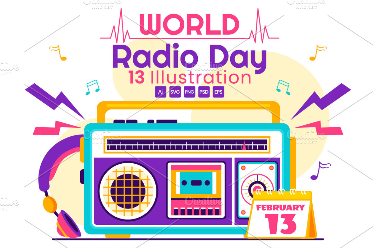 13 World Radio Day Illustration, a Technology Illustration by denayunebgt (Photo 1 of 4)