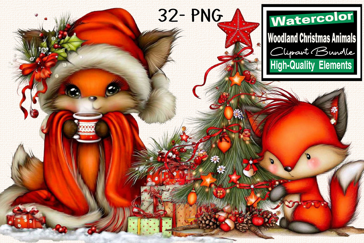 Woodland Christmas Animals Clipart, an Animal Illustration by SVGArt (Photo 1 of 5)