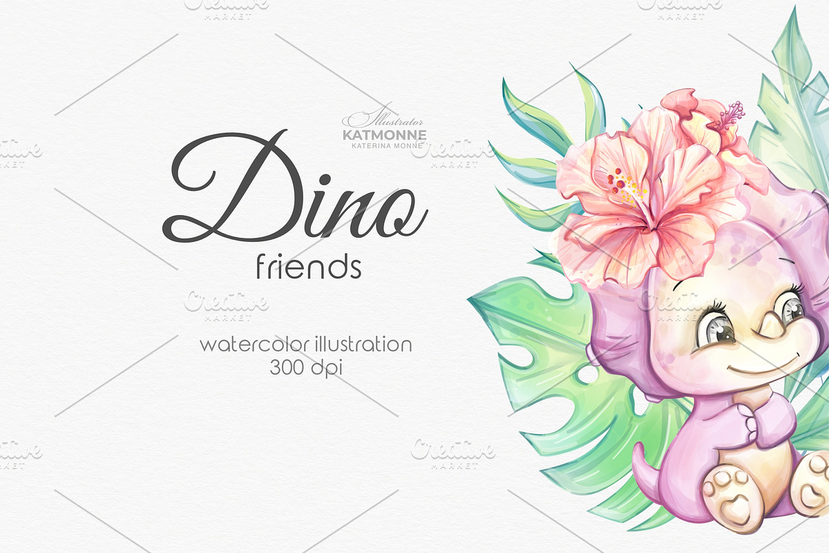 Watercolor Baby Dino Friends, an Animal Illustration by katmonne (Photo 4 of 7)