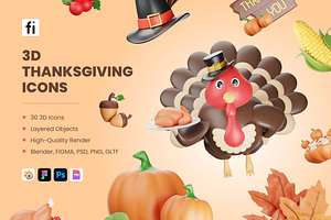 3D Thanksgiving Icons