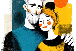 Modern Abstract Illustration of Loving Couple Embracing with Bol, a Food & Drink Photo by José Manuel Gelpi