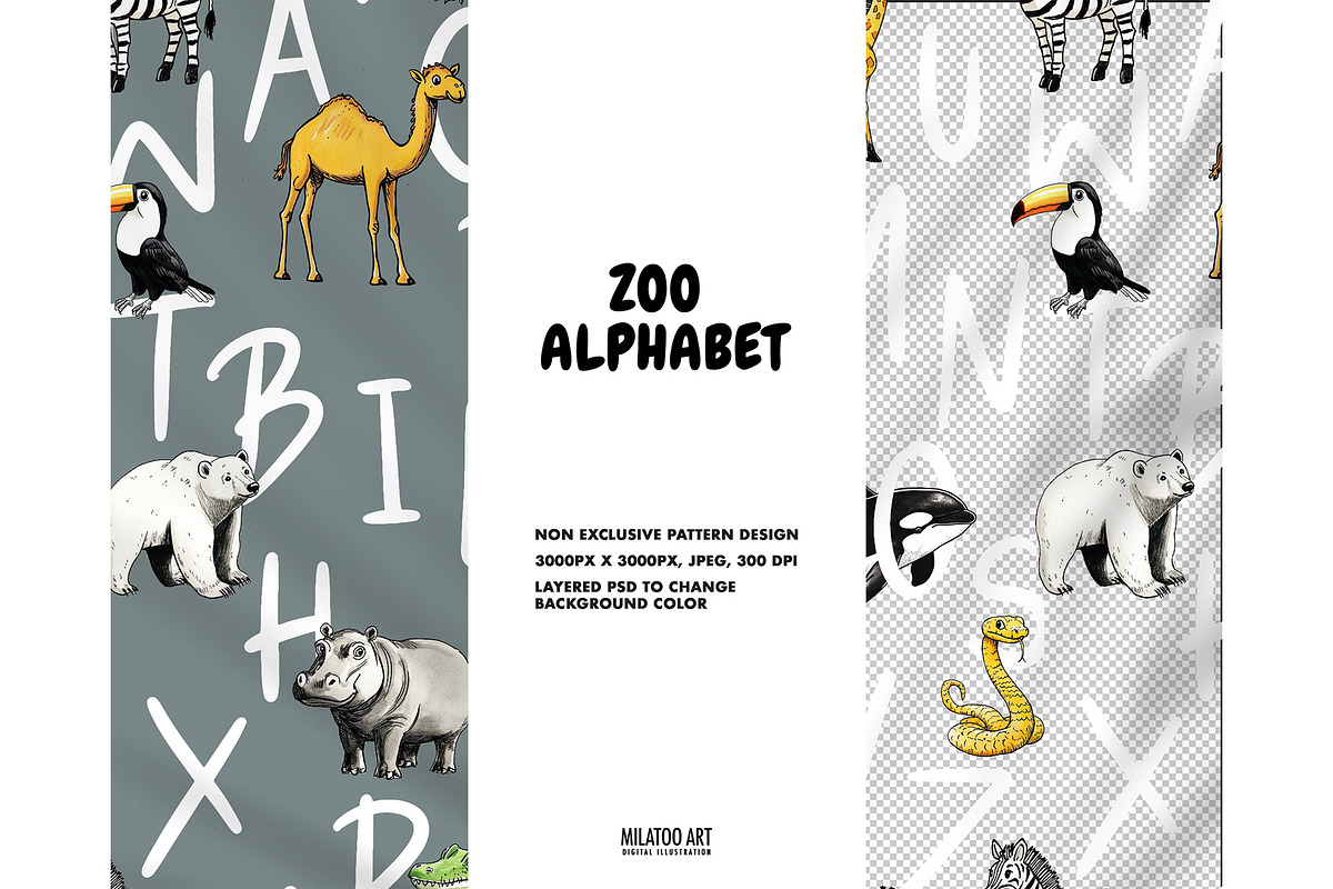 Zoo ABC letters seamless pattern