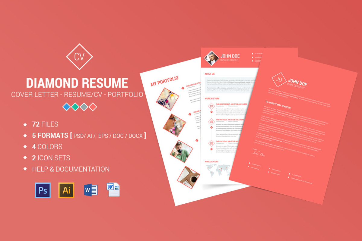 Diamond Resume/CV | 3 Piece Resume, a Resume Template by Pixel Strawberry (Photo 1 of 4)