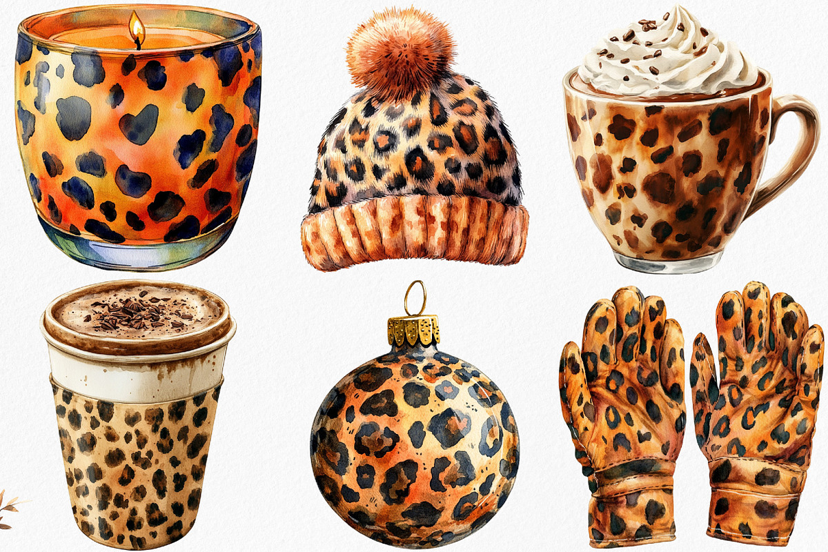 Watercolor Leopard Winter Clipart, an Illustration by Canvas Craft (Photo 3 of 8)