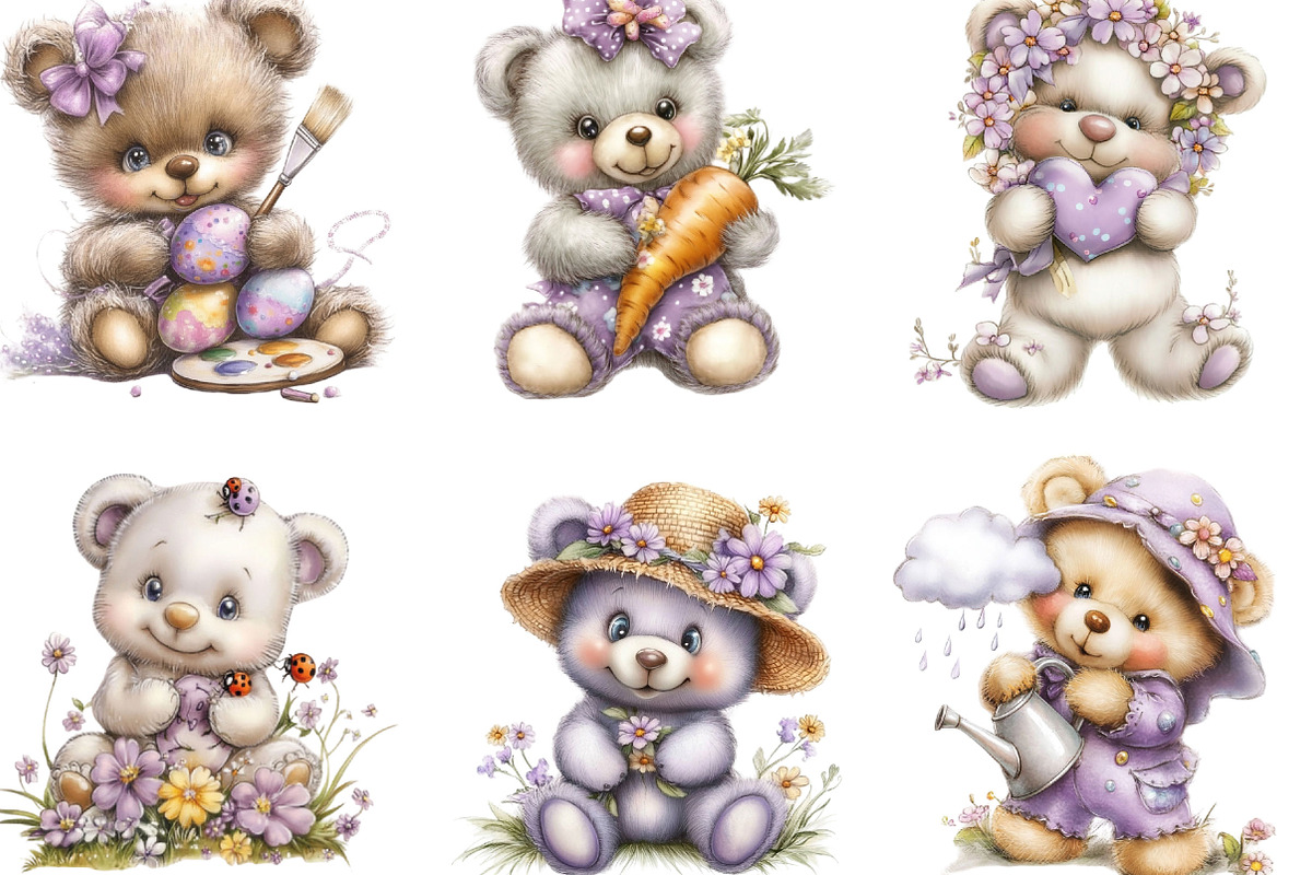 Whimsical Spring Teddy Bear Clipart, an Illustration by Designking (Photo 2 of 5)