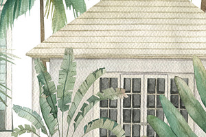 Tropical Bungalow. Seamless Pattern