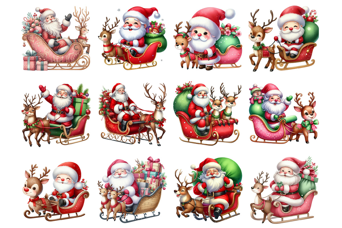 Santa Riding Sleigh Reindeer, an Illustration by Design Market (Photo 2 of 3)